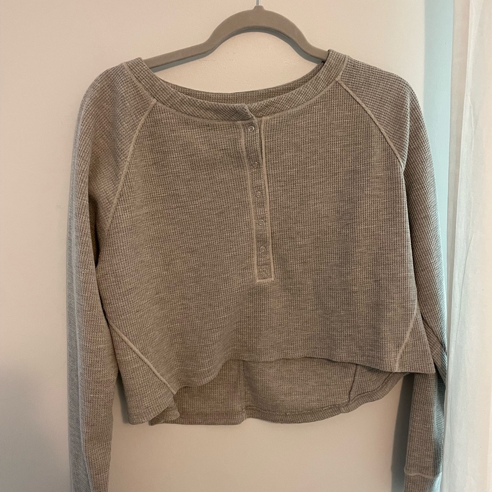 Free People Gray Cropped Boxy Sweatshirt